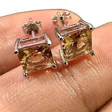 Citrine Stud Earrings 925 Sterling Silver lab-created ...