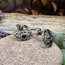 Irish Claddagh Stud Earrings – Celtic Crystal Design Jewelry