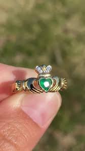 Irish Made Designer Signed Green Agate and Natural Diamond Claddagh Ring - Etsy