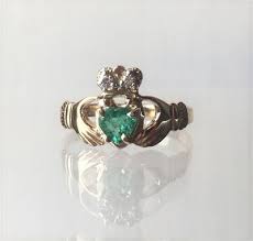 Irish 14K Gold Claddagh Ring. 0.46 carat Emerald & 2 Diamonds. Made In Ireland | eBay
