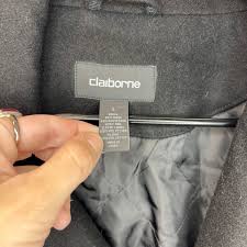 Claiborne Men's Black Wool Blend Pea Coat Jacket with Scarf ...