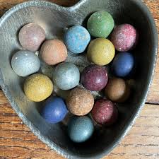 16 French Vintage Coloured Clay Pottery Marbles in Old Metal Baking Heart Tin - Set B - Etsy
