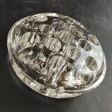 Antique Large Clear Glass 13 Hole Rimmed Domed Footed Flower ...