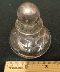 VINTAGE ART NOUVEAU GLASS PERFUME BOTTLE ETCHED STERLING SILVER OVERLAY STOPPER | eBay