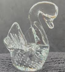 Crystal Clear Glass Swan with Controlled Bubbles Art Glass ...