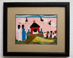 Clementine Hunter " Leaving Church Sunday " Professionally Framed & Matted African American Folk Art Louisiana - Etsy