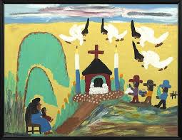 Sold at Auction: Clementine Hunter, Clementine Hunter (American/Louisiana, 1886-1988) "Nativity Scene", oil on board, monogrammed lower right, 18" x 24". Framed. Provenance: Private collection, Houston, Texas.