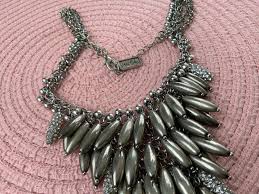 Statement Bib Necklace Silver Tone Metal Metallic Mesh ...