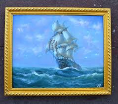 CLIPPER SHIP SEAGULL BLUE SKY HAND PAINTD 20" OIL PAINTING OIL PAINTING GIFT 424 | eBay