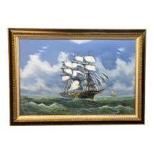 Mid 20th Century Ship at Sea Painting, Signed on the Bottom, Framed | Chairish