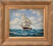 Sold at Auction: Robinson Jones British 20th Century, oil on canvas Clipper ship Painting, SLR, 20" x 24" canvas, 35" x 30 1/2" overall