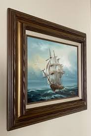 LOT 52:Vintage MCM Framed Art - Oil Painting Nautical Clipper Ship, Artist Signed | EstateSales.org