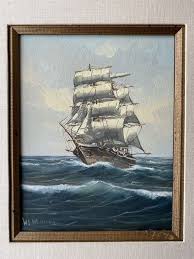 Vtg H.l. Herman Nautical Ship 8 X 10" Well Done Seascape Oil ...