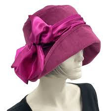 Raspberry Velvet Cloche Hat With Vibrant Satin Scarf Bow ...