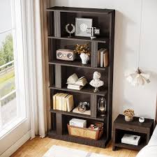 Manhattan Comfort Rivington 79 in. Tall Modern Dark Walnut Composite Wood 5-Shelf Standard Bookcase with Open Shelving BC003-BR - The Home Depot