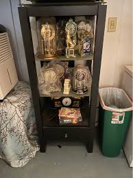 Wood & glass shelf credenza, 4 1/2 ft wood table with 3' leaf, 7 chairs. Must be picked up. $100 Free treadmill if you're interested! | Facebook