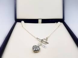 Filigree Puffy Heart Diamond Cut Curb Chain Toggle Necklace ...