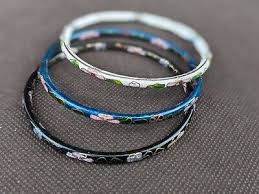 Vtg White Green Pink Floral Gold Cloisonne Bangle Bracelet ...