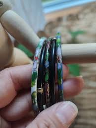 Vintage Floral Chinese Enamel Cloisonne Bangle Bracelets Set ...