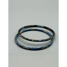 Thin Cloisonne Bangles Bracelets Black and Blue Color Enamel ...
