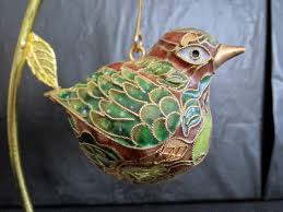 Cloisonne Hanging Bird - Brown Bird With Green Feathers | eBay