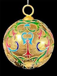 Round goldtone cloisonne ornament pink and purple flowers ...