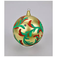 Glass Christmas Ornament Ball Hand Painted Gold Red Green ...