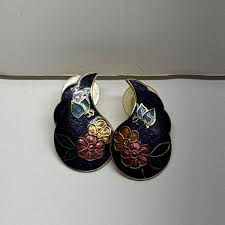 Blue Cloisonne Enamel Flower & Butterfly Pierced Earrings ...