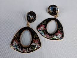 Vintage Chinese Cloisonne Stud Earrings, Gold-plated Copper ...