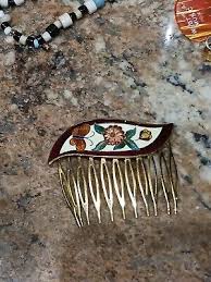 Vintage Cloisonné Gold Tone Hair Comb Butterfly Pink Roses Floral Design Enamel | eBay UK