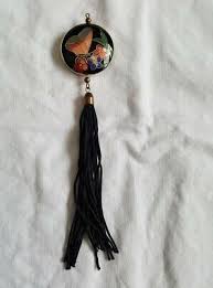 Vtg Cloisonne Butterfly Double Sided Pendant Black Tassel B6 | eBay