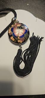 Gold Tone Metal Cloisonné Enamel Butterfly Round Pendant cord Necklace & Tassel | eBay