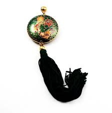 Cloisonne Green Tassel Pendant With Roosters Vintage Chinese – Estate Beads & Jewelry