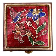 VINTAGE 80's Japanese Red Cloisonné Butterfly & Flowers ...