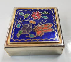 Vintage Small Hinged Cloisonné Butterfly Flowers Pill Box ...
