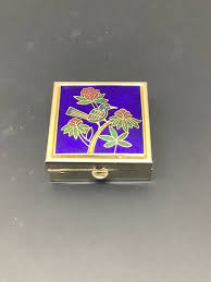 Vintage Cloisonné Pill Box Enameled Cobalt Blue W/ Bird ...