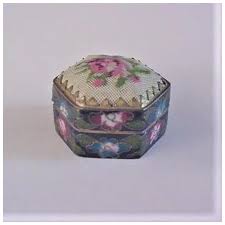 Chinese Enameled Box with Petit Point Lid - Ruby Lane