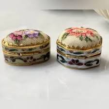 Other | Vintage Petit Point Embroidered And Cloisonne Enamel Pill Trinket Boxes Set Of 2 | Poshmark
