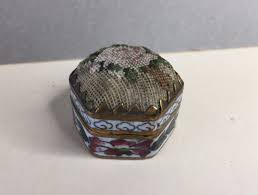 Vintage Oriental, Chinese Cloisonne Enamel Hexagonal Pill Box With Petit Point Embroidery Panel Lid - Etsy UK