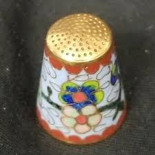 Vintage Chinese Cloisonné Flowers Blue Enamel Thimble | eBay Australia