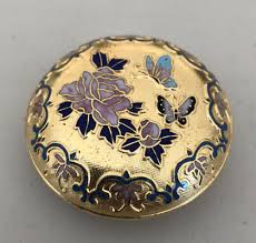 Vintage Cloisonne Enamel and Bronze Round Butterfly & Rose ...