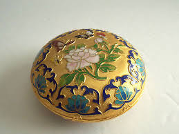 Round Metal CLOISONNE Trinket Box - Floral Design W ...