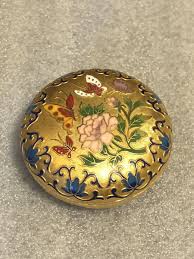 Vintage Cloisonne Round Trinket Box With Pink Lotus Flower ...