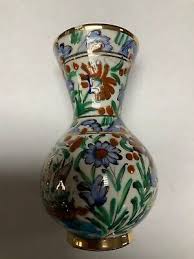 RHODES GREECE Hand Made & painted Vase 6 1/2” Ship, Floral, Blue & Gold RARE | eBay