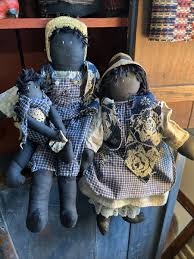 primitive handmade folk Art Black Dolls FAMILY OF THREE Navy ...