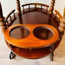 Mid Century Wood Bar Cart – Carved Rolling Trolley, 1960s ...