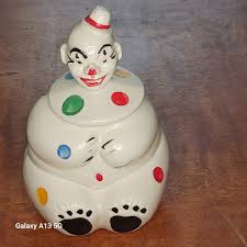 VINTAGE 1940s USA POTTERY " HAPPY CLOWN " LIDDED COOKIE JAR ...