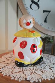Vintage 1950's Ceramic Red & Yellow Clown Cookie Jar, Polka ...