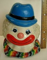 60'S? VINTAGE COLORFUL PLASTER CLOWN COIN BANK BLUE HAT | eBay