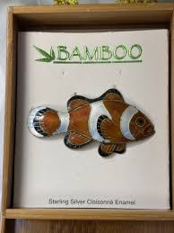 Sterling Silver 925 Orange Cloisonné Clownfish Brooch Pin w/ BAMBOO Box EC | eBay